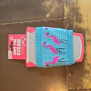 NEW Koozie FREAKER  USA Save the ocean.  Flamingo design. NEW with tags
